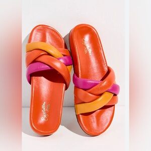 Seychelles *Free People
Woven Orange,Pink Leather Slide Sandals Sz 9 GREAT COND!